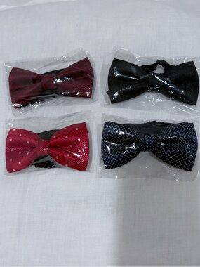 Kids Polka Dot & Solid Bow Tie Set - Burgundy, Black, Red, Navy